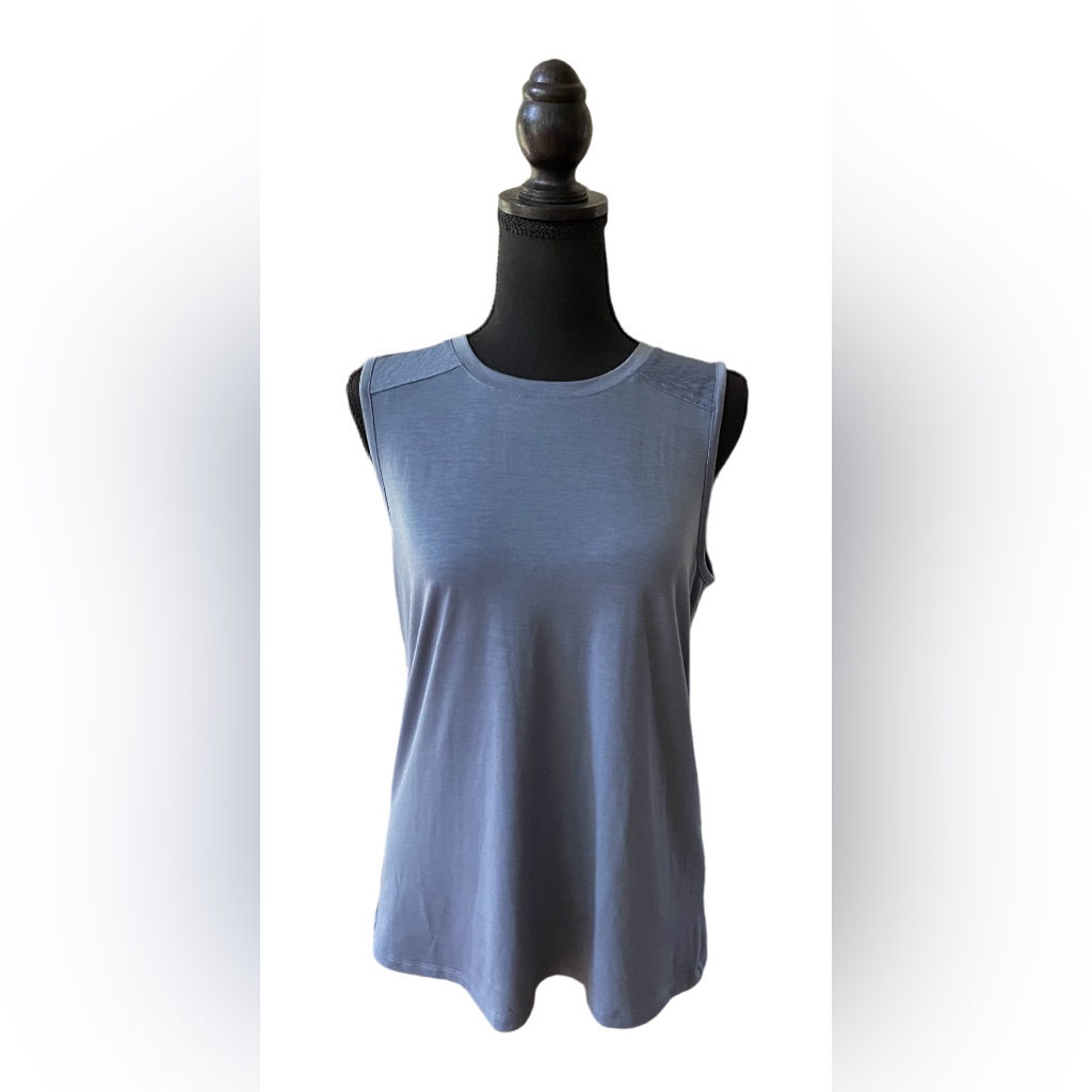 Mondetta: Blue Sleeveless Top With Sheer Animal Print Back Top Panel